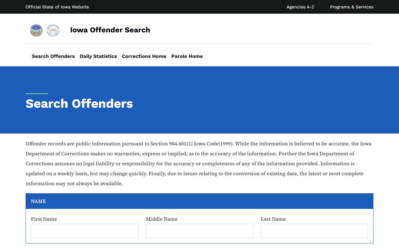 Iowa DOC offender search for Hardin County inmate records